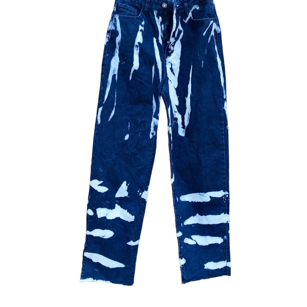 Nasty Gal Jeans Women's Blue Wide Leg Jeans Size 4 Denim Bleach Lines